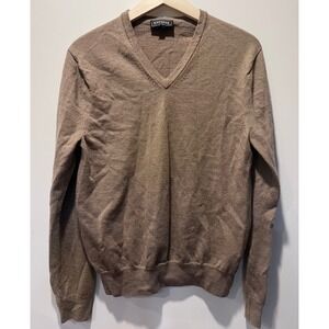 EXPRESS Mens V Neck Sweater Extra Fine‎ Merino Wool Tan Brown Size Large